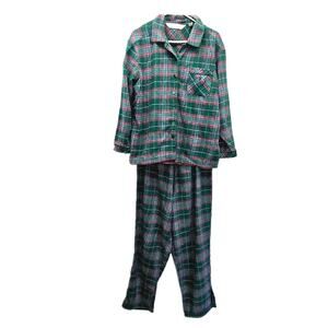 Victoria‎ Secret Pajama Set Women's Medium Long Sleeve Green Tartan Plaid Cotton
